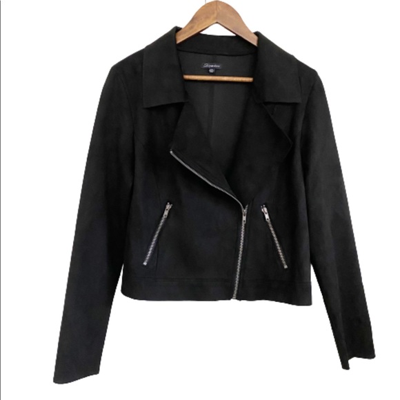 Shinestar Vegan Suede Black Zip Up Moto Jacket